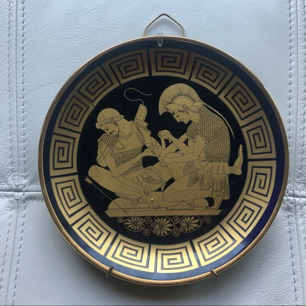 Vintage Neofitou 24K Gold Hand Made in Greece Keramik Decorative Plate Blue
